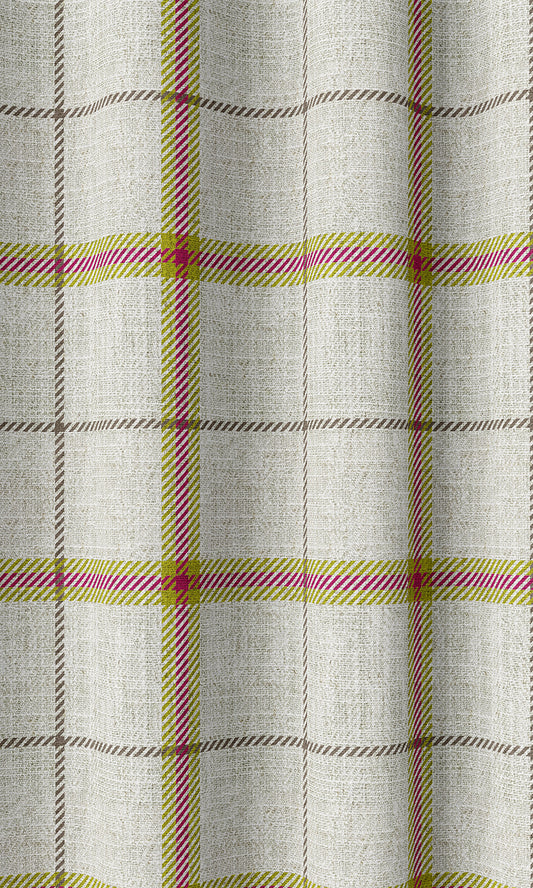 Modern Check Print Home Décor Fabric Sample (White/ Pink/ Green)