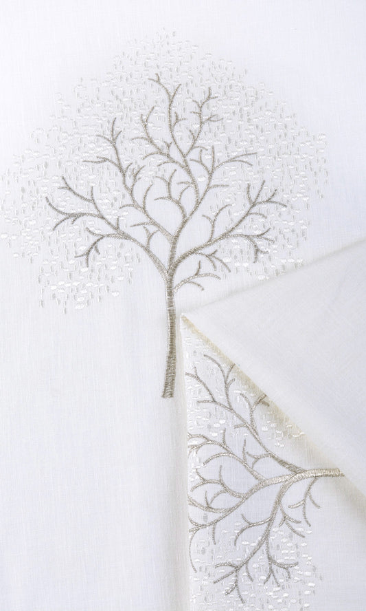 White Embroidery Patterned Drapes (Pure White/ Gray)