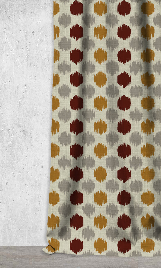 Printed Home Décor Fabric Sample (Burgundy/ Ochre Yellow/ Grey)