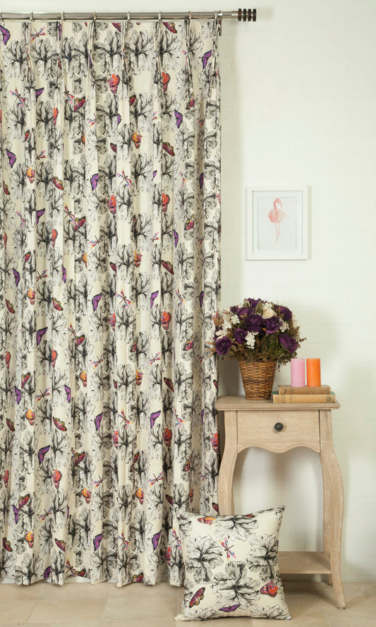 Butterfly Print Cotton Drapes (Pink/ Purple)