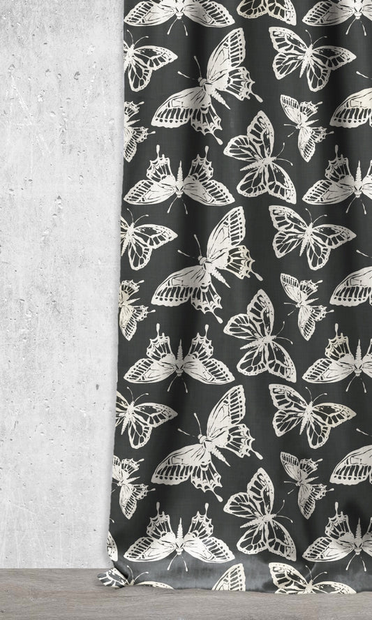 Botanical Printed Drapery (Black/ Milky White)