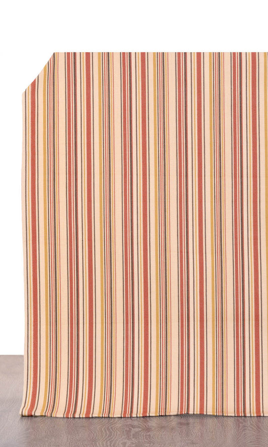 Striped Cotton Curtain Panels (Beige/ Coral Red)