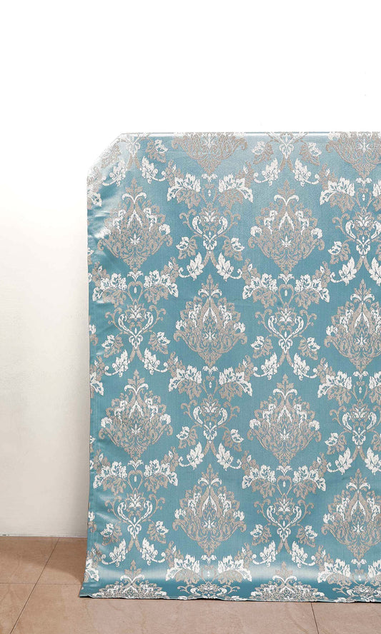 Fleur De Lis Patterned Home Décor Fabric Sample (Blue)