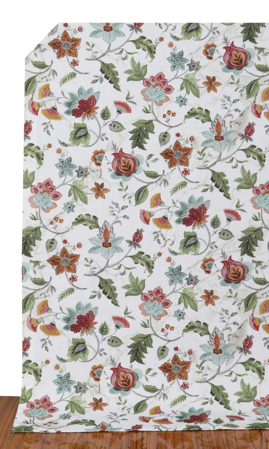 Floral Cotton Drapes (White/ Green/ Red)