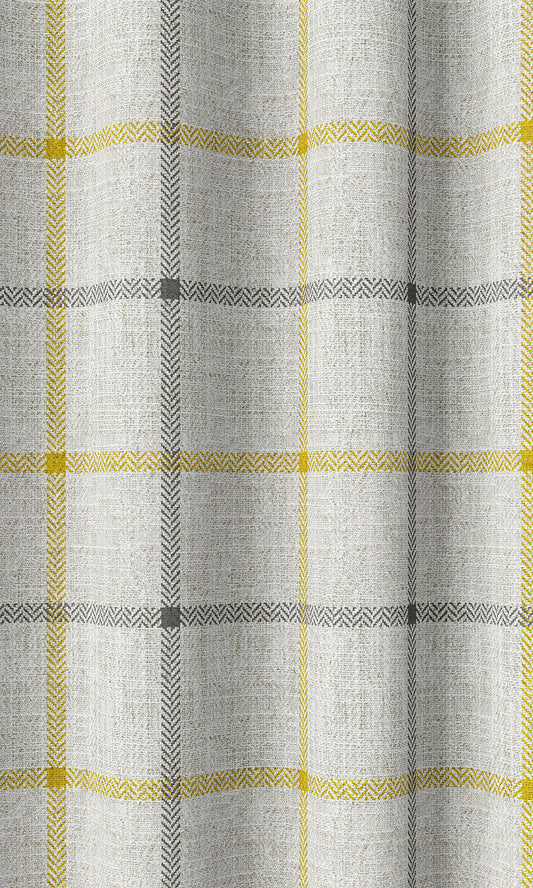 Check Print Drapes (Linen White/ Yellow)