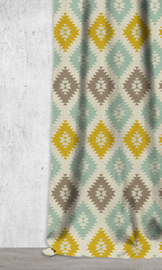 Geometric Print Home Décor Fabric Sample (Yellow/ Blue/ Brown)