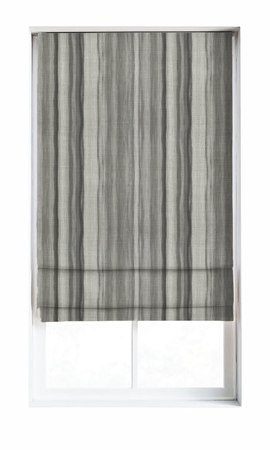 Watercolor Effect Striped Window Drapes (Grey)