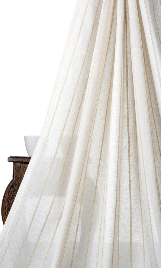 Striped Sheer Linen Blend Curtains (White/ Beige)