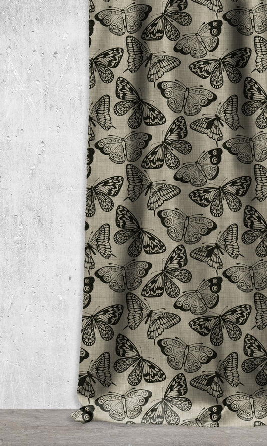 Nature Print Curtains/ Drapes (Black/ Stone Grey)