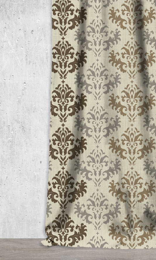 Damask Printed Window Treatments (Grey/ Brown)