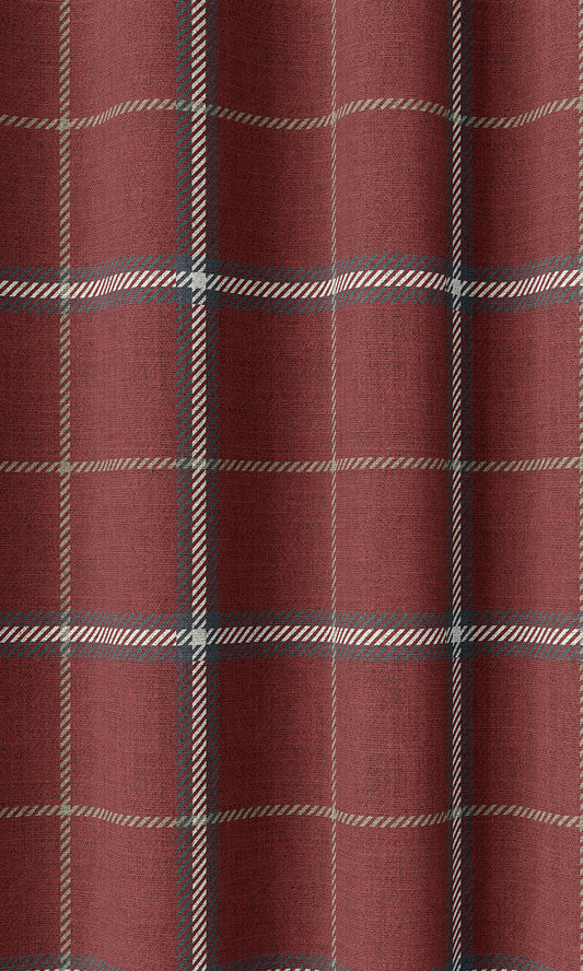 Modern Check Patterned Drapes (Deep Red)