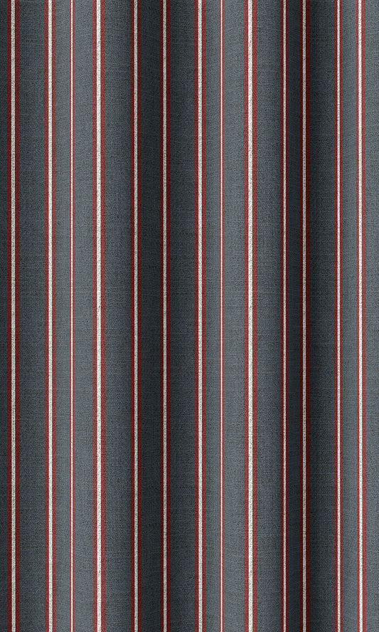 Striped Print Window Curtains (Slate Grey/ Red)