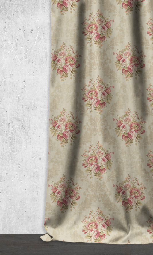 Dimout Floral Curtains (Pink/ Creamy-Beige)