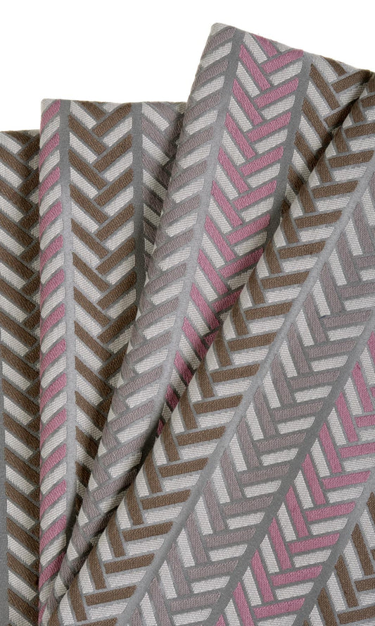 Horizontal Herringbone Home Décor Fabric Sample (Pink/ Grey/ Brown)