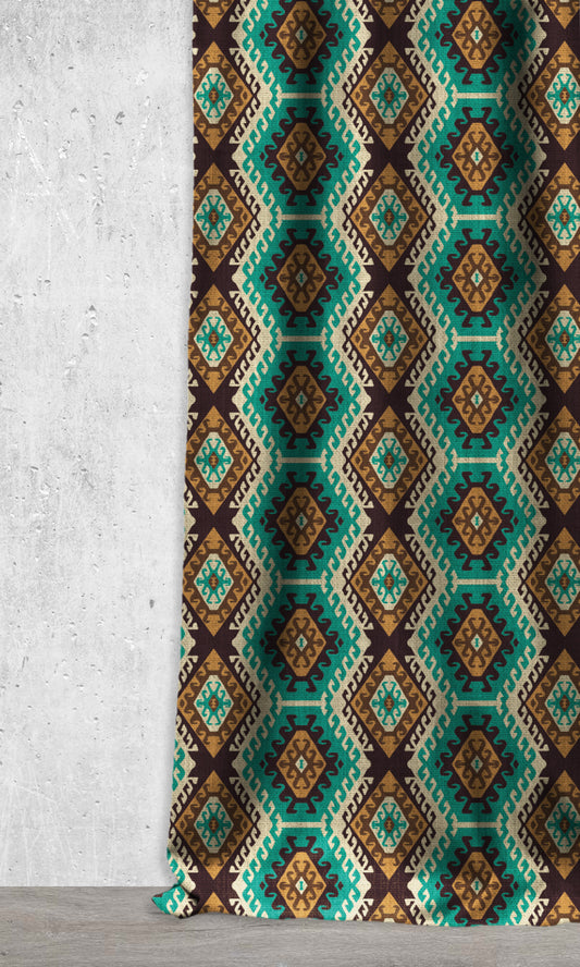 Made-to-Order Kilim Curtains (Turquoise/ Brown)