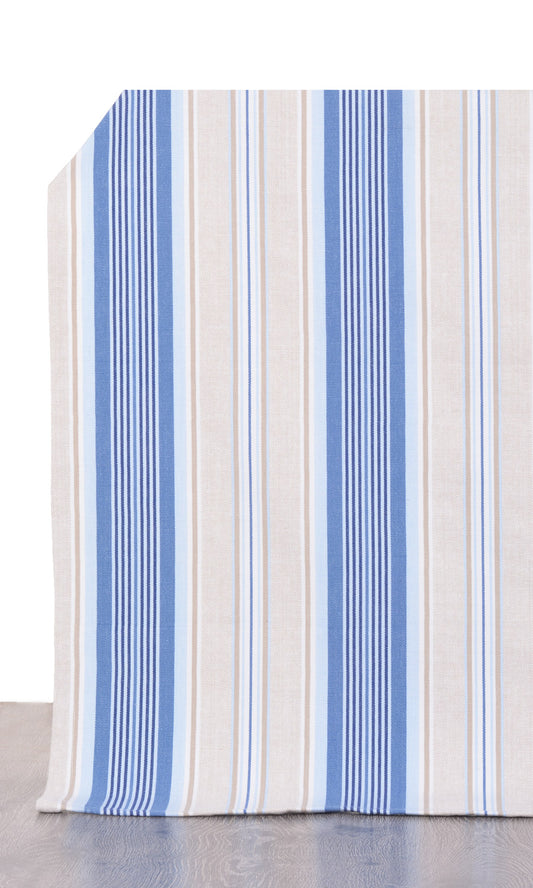 Barcode Striped Pattern Custom Home Décor Fabric By the Metre (Blue/ Beige)