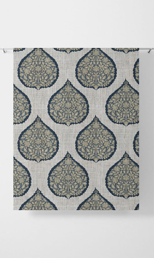 Paisley Curtain Panels (Navy Blue/ Beige)