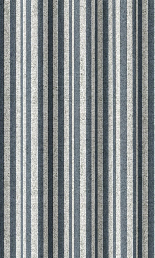 Modern Striped Print Drapes (Petrol Blue/ White)