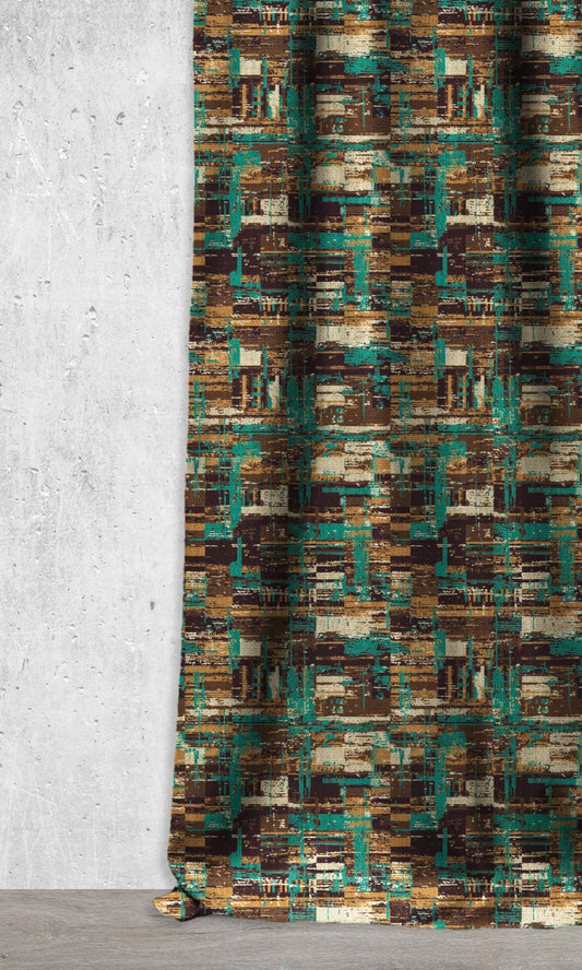 Kilim Print Window Curtains (Turquoise/ Tawny Brown)