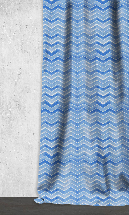 Chevron Print Drapes (Eggshell White/ Blue)