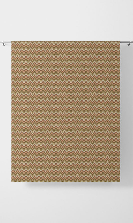 Chevron Patterned Drapes (Green/ Salmon Pink)