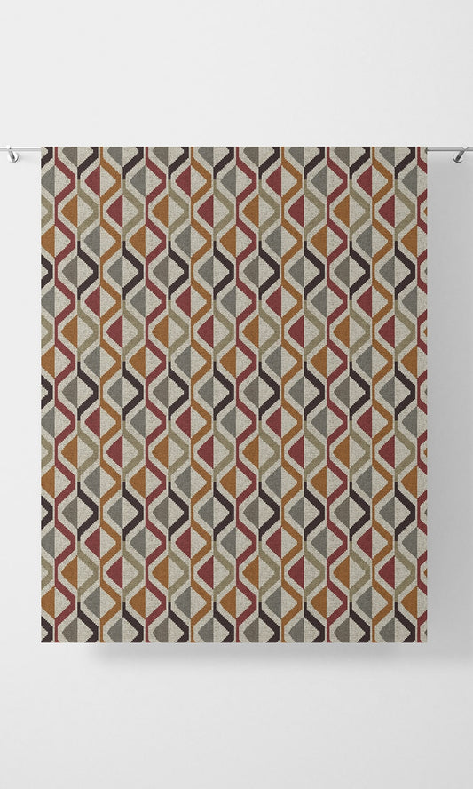 Geometric Striped Home Décor Fabric By the Metre (Red/ Orange/ Grey)