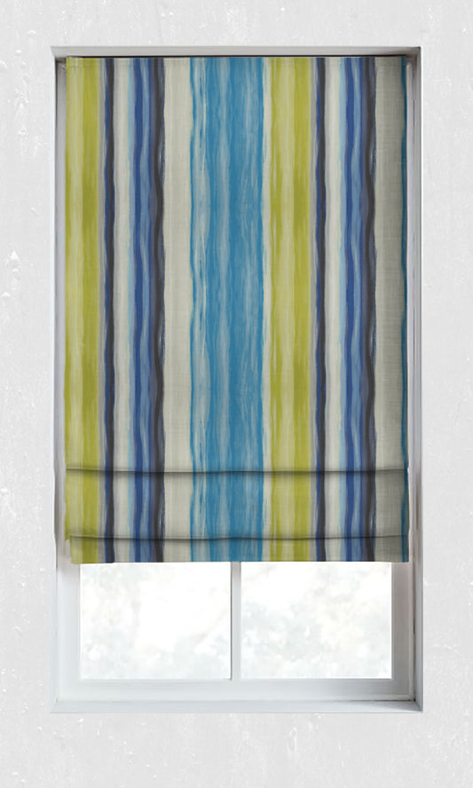 Dimout Striped Home Décor Fabric Sample (Blue/ Cobalt/ Pear Green)