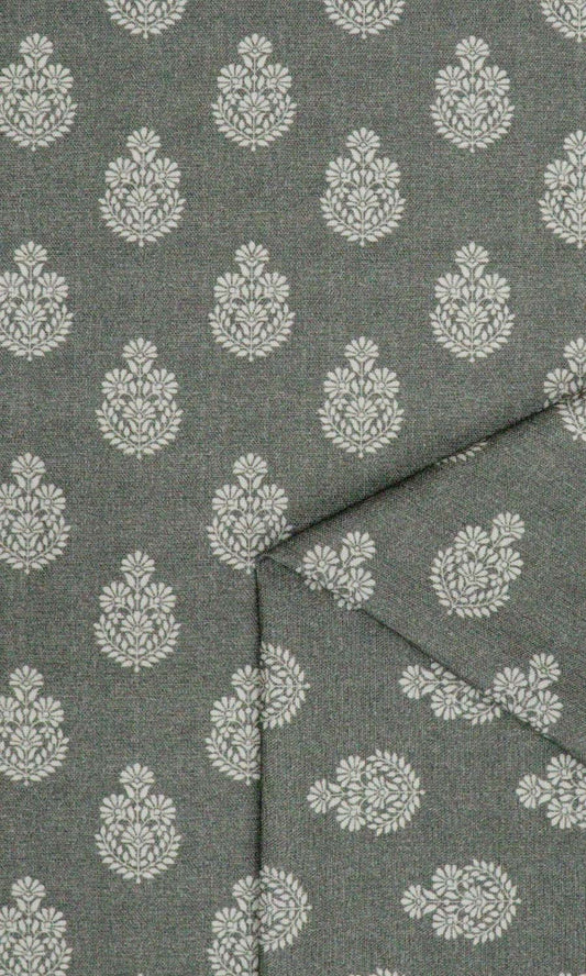 Floral Cotton Curtains/ Drapes (Grey/ Black)