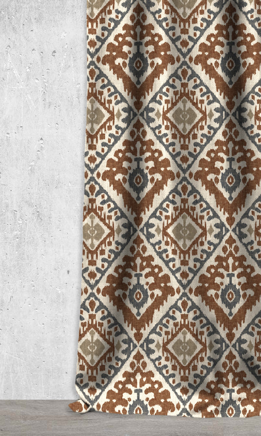 Ikat Custom Home Décor Fabric By the Metre (Rust Orange/ Petrol Blue)