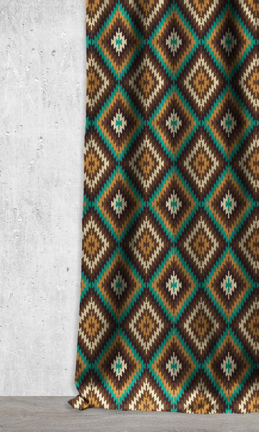 Kilim-Style Home Décor Fabric By the Metre (Gold/ Turquoise/ Brown)