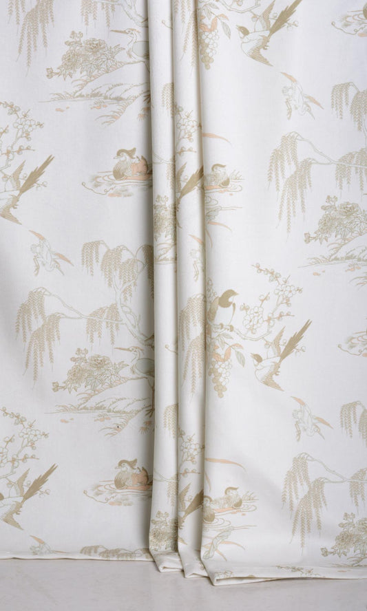 Chinoiserie Toile Velvet Home Décor Fabric By the Metre (White/ Ivory)