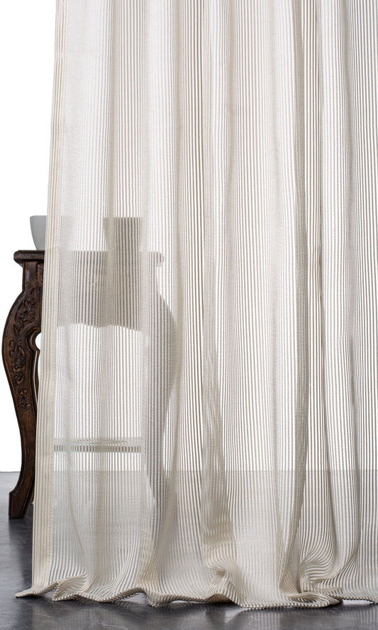 Striped Sheer Home Décor Fabric By the Metre (Pale Beige/ Warm Ivory)