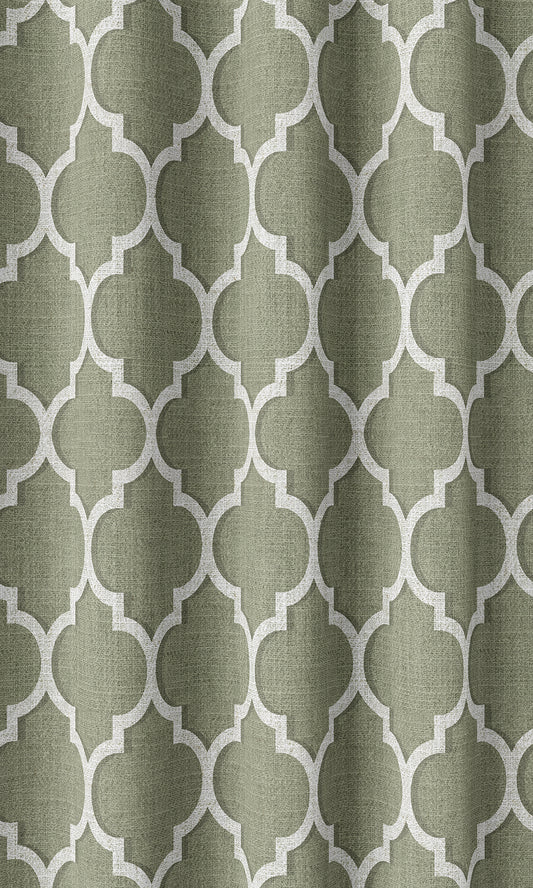 Trellis Tile Print Curtains (Green/ White)