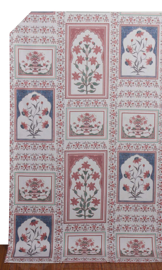 Floral Cotton Curtain Panels (Blush Red/ Blue)