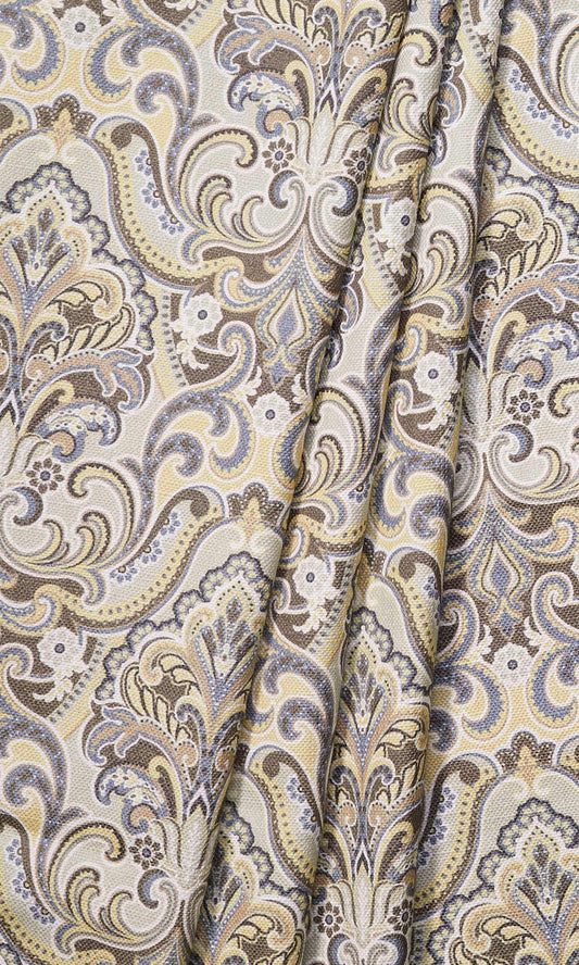 Fleur De Lis Print Curtains (Yellow/ Grey)