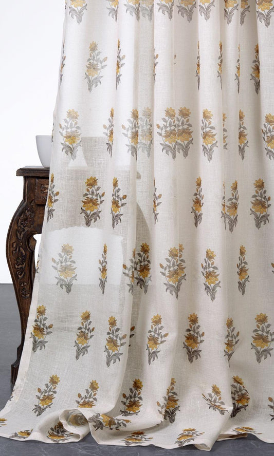 Sheer Floral Drapes (Cream/ Yellow)