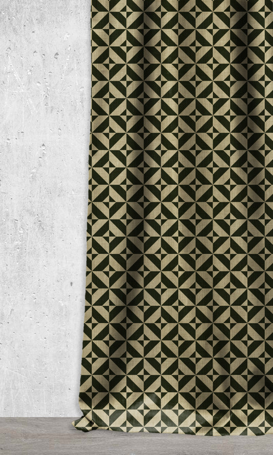 Geo Print Curtains/ Drapes (Black/ Khaki Brown)