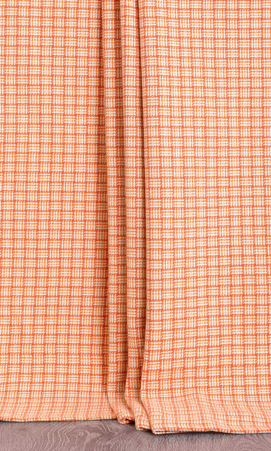 Basketweave Printed Curtains (Orange/ Candy Red)