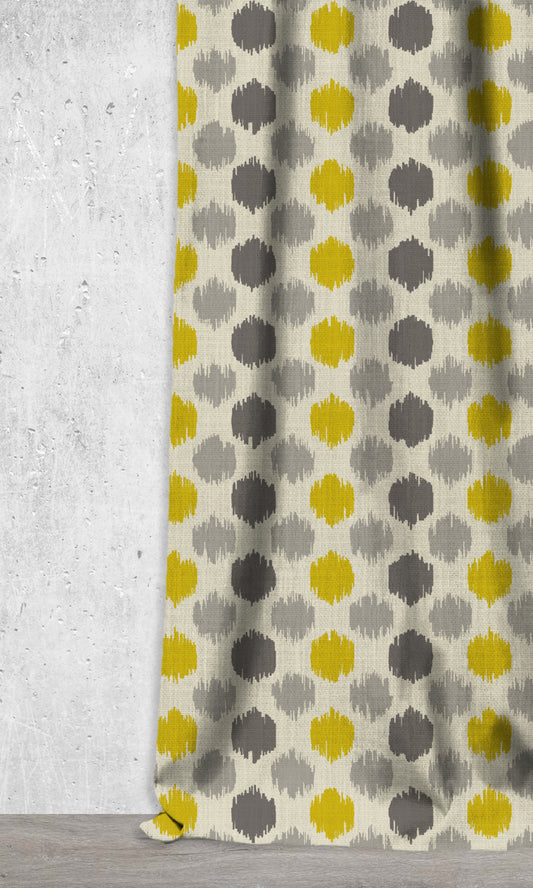 Printed Window Curtains/ Draperies (Yellow/ Grey)