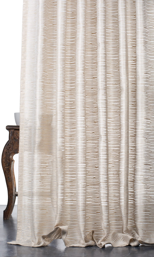 Striped Sheer Window Curtains (Pale Beige / Warm Ivory)