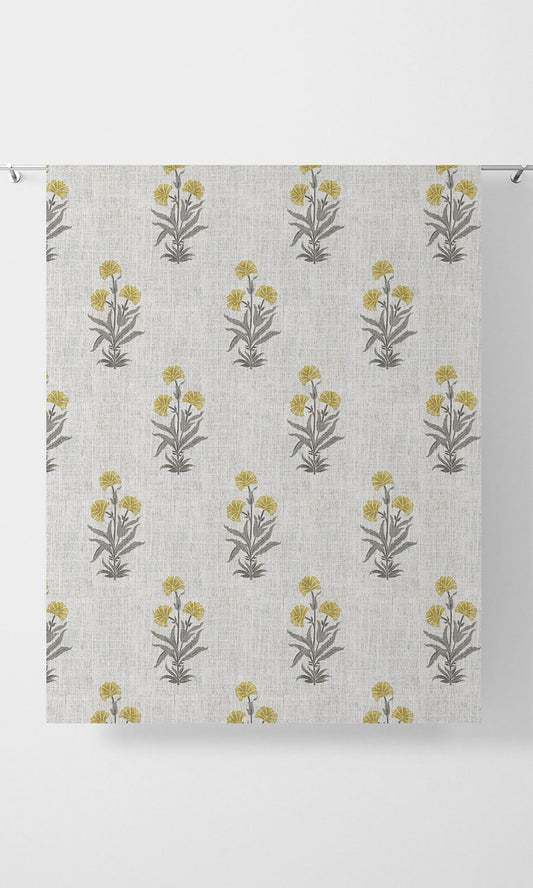 Modern Floral Home Décor Fabric Sample (White/ Yellow/ Grey)