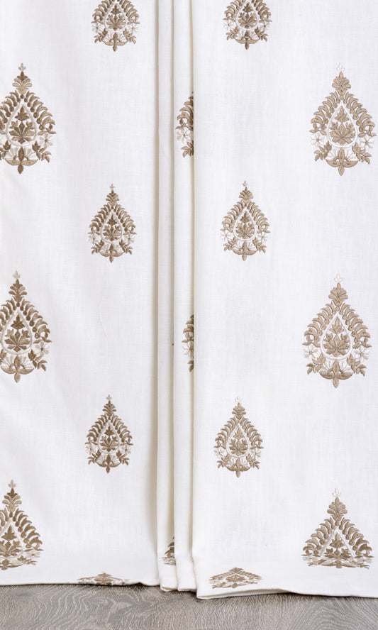 Patterned Embroidery Drapes (Off White/ Coffee Brown)