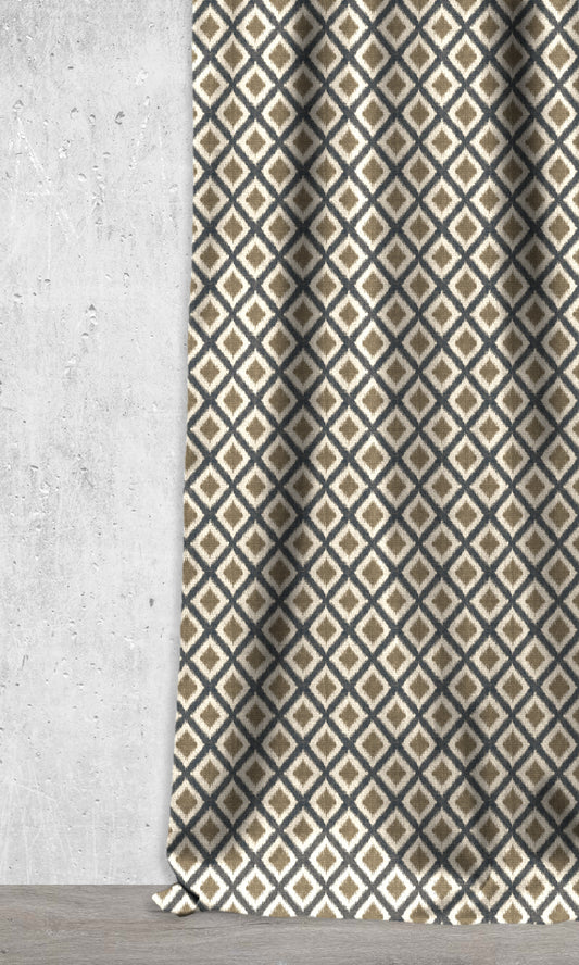 Diamond Patterned Ikat Home Décor Fabric By the Metre (Blue/ Beige/ Brown)