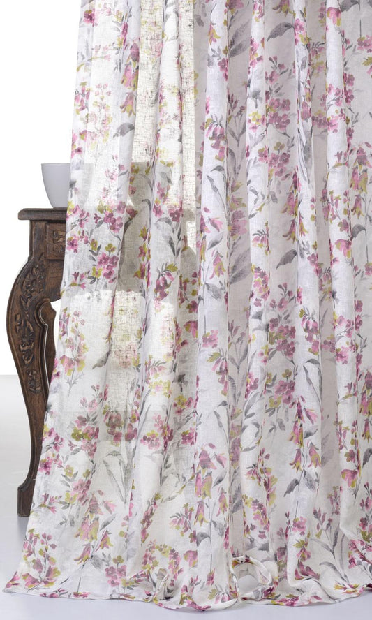 Sheer Floral Print Curtains (Pink/ Grey)