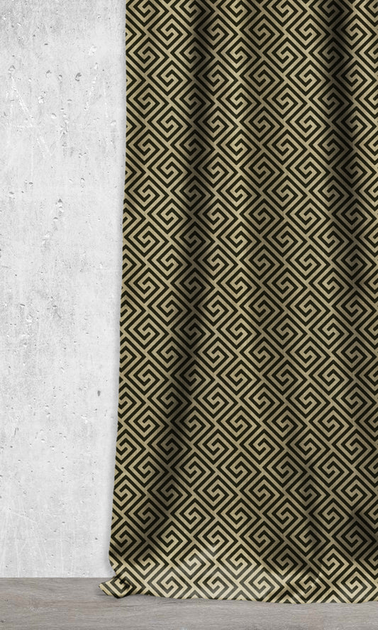 Modern Print Curtains/ Drapes (Black/ Khaki Brown)