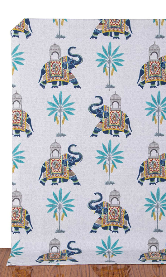 Printed Cotton Curtains/ Drapes (Grey/ Blue)