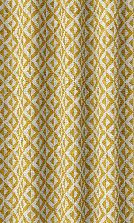 Geometric Print Drapes (Deep Yellow/ White)