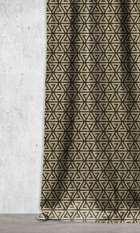 Geometrical Print Drapes (Black/ Khaki Brown)