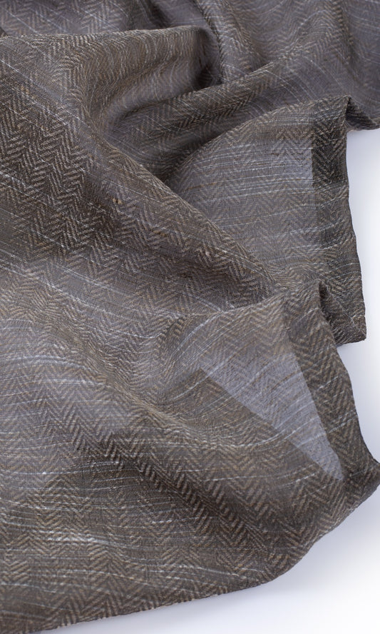 Chevron Textured Sheer Home Décor Fabric Sample (Charcoal Grey/ Coffee Brown)