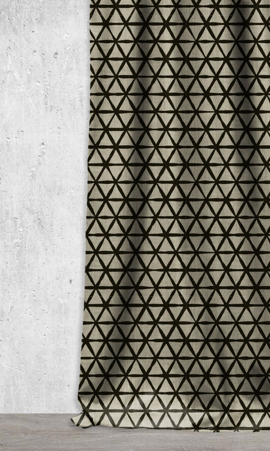 Geo Print Home Décor Fabric Sample (Black/ Stone Grey)